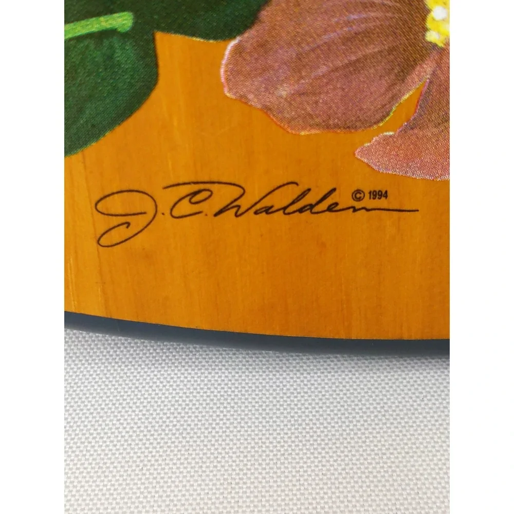 vtg Sunbeam Wood Wall Clock Brown Blue Fruit Floral J.C. Walden 1994 20